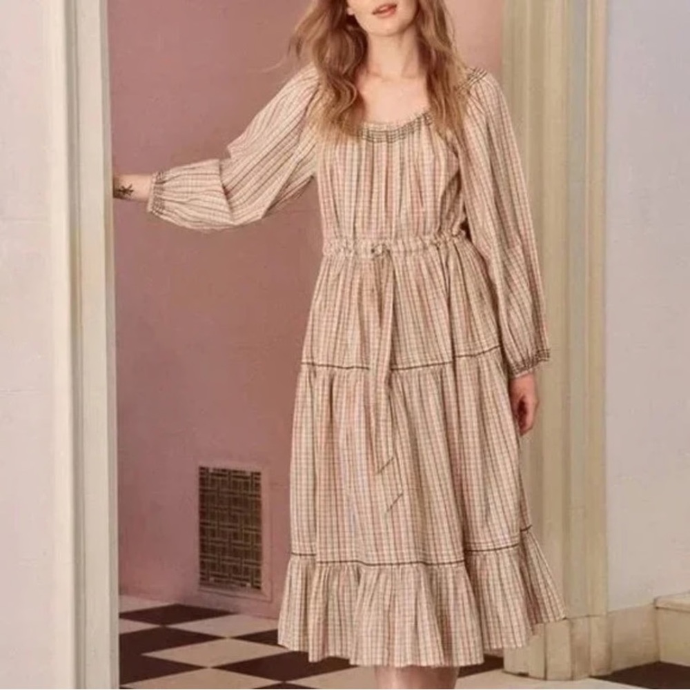 THE GREAT Plaid Pastel Midi Dress Size 3 (L)